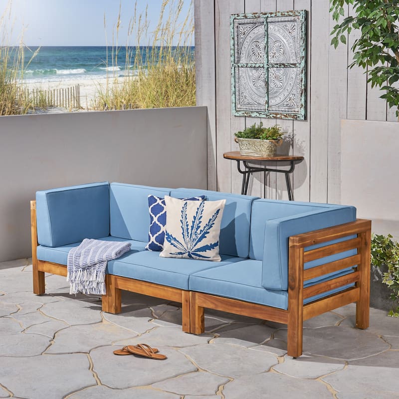 Oana Acacia Wood 3-seat Sectional Sofa with Cushions by Christopher Knight Home