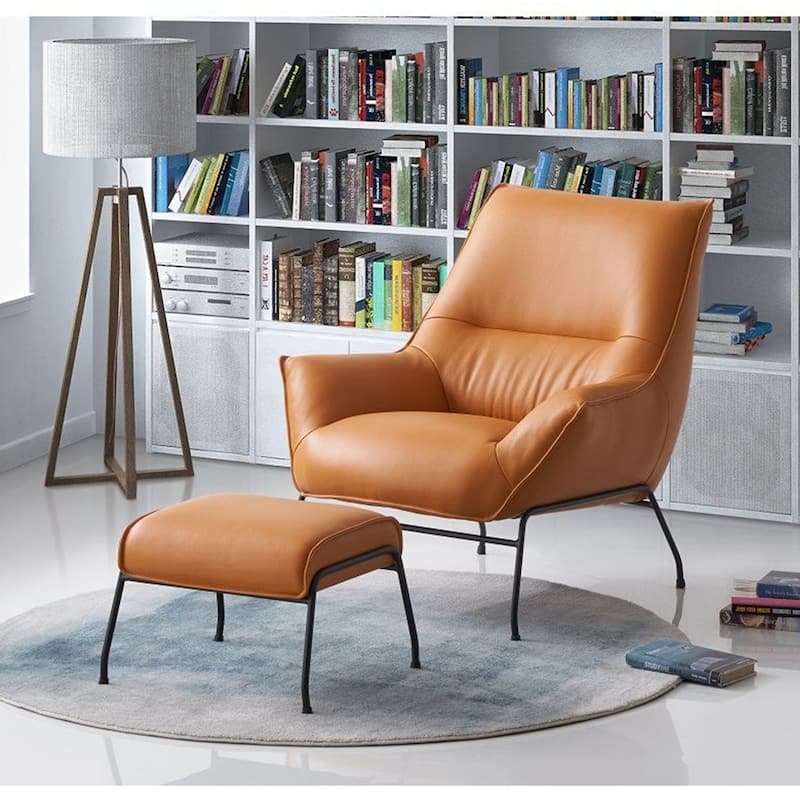 Top Grain Leather Chair with Ottoman