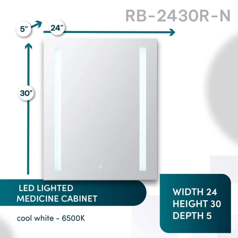 AQUADOM Royal Basic LED Medicine Cabinet, Defogger, 3X Vertically Adjustable Magnifying Mirror - 24"x30"x5"Right/Hinge