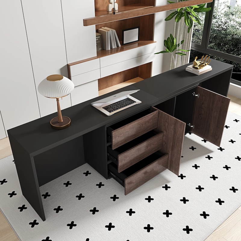 135'' Modern Home Office Expandable Dresser Desk with Storage Drawers and Cabinet