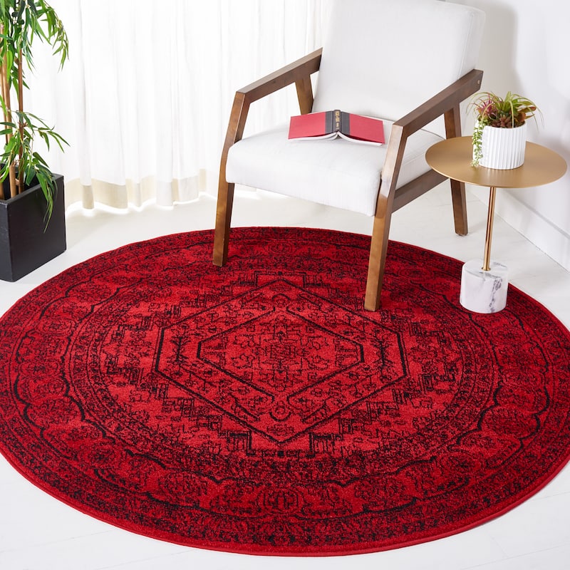 SAFAVIEH Adirondack Sian Rustic Oriental Medallion Rug - 8' Round - Red/Black