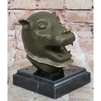 Bronze Tiger Head Bust On Marble Base – Stylized Feline Sculpture