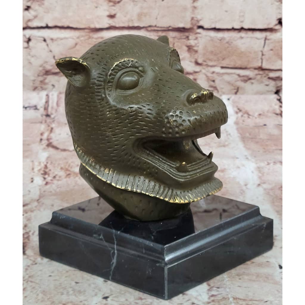 Bronze Tiger Head Bust On Marble Base – Stylized Feline Sculpture
