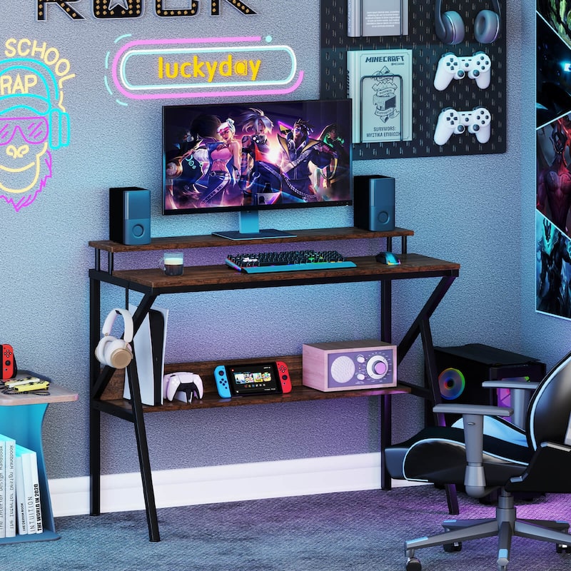 Costway Home Office Desk with Monitor Stand, Open Shelf & Metal Frame, - See Details