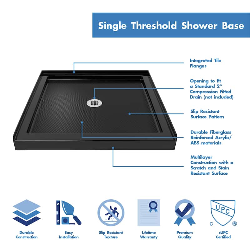 DreamLine SlimLine 36 in. D x 36 in. W x 2 3/4 in. H Single Threshold Shower Base - 36" x 36"