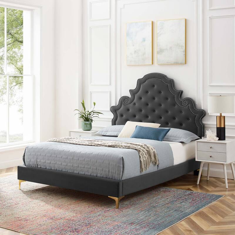 Gwyneth Tufted Performance Velvet Full Platform Bed