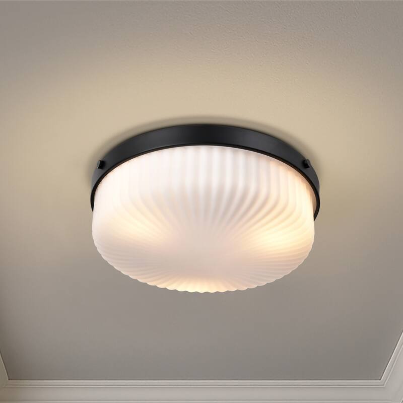 Solara Flush Mount Matte Black Finish Frosted Ribbed Glass - Matte Black