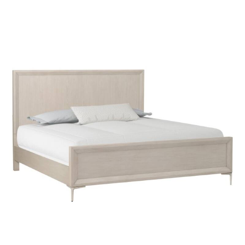 Kaira King Bed with Metal Accents, Natural Oak Brown Solid Rubberwood