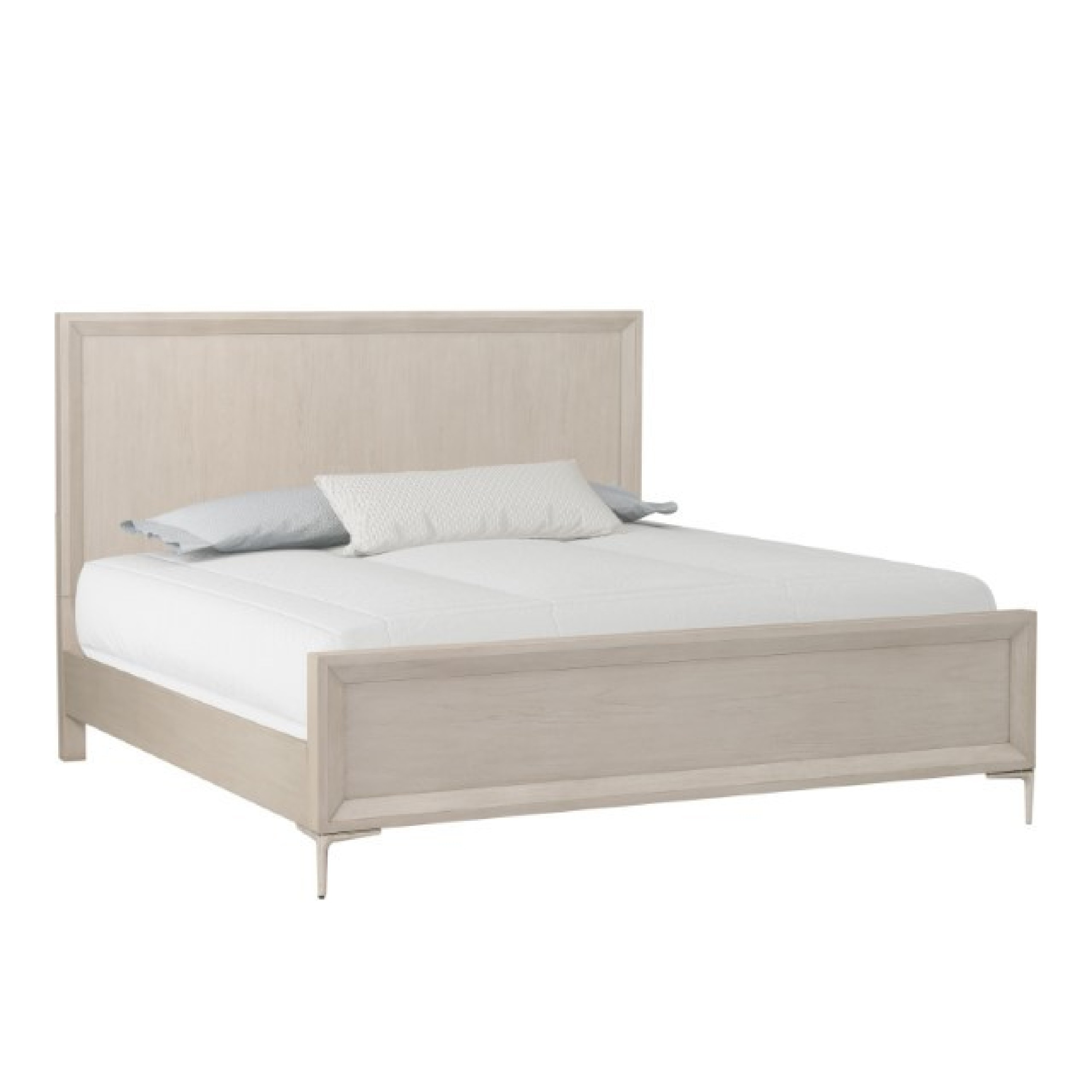 Kaira King Bed with Metal Accents, Natural Oak Brown Solid Rubberwood