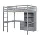 preview thumbnail 31 of 38, Full Size Loft Bed with Bulit-in L-Shaped Desk and Ladder, Wooden High Loft Bedframe with Storage Drawers and Shelves