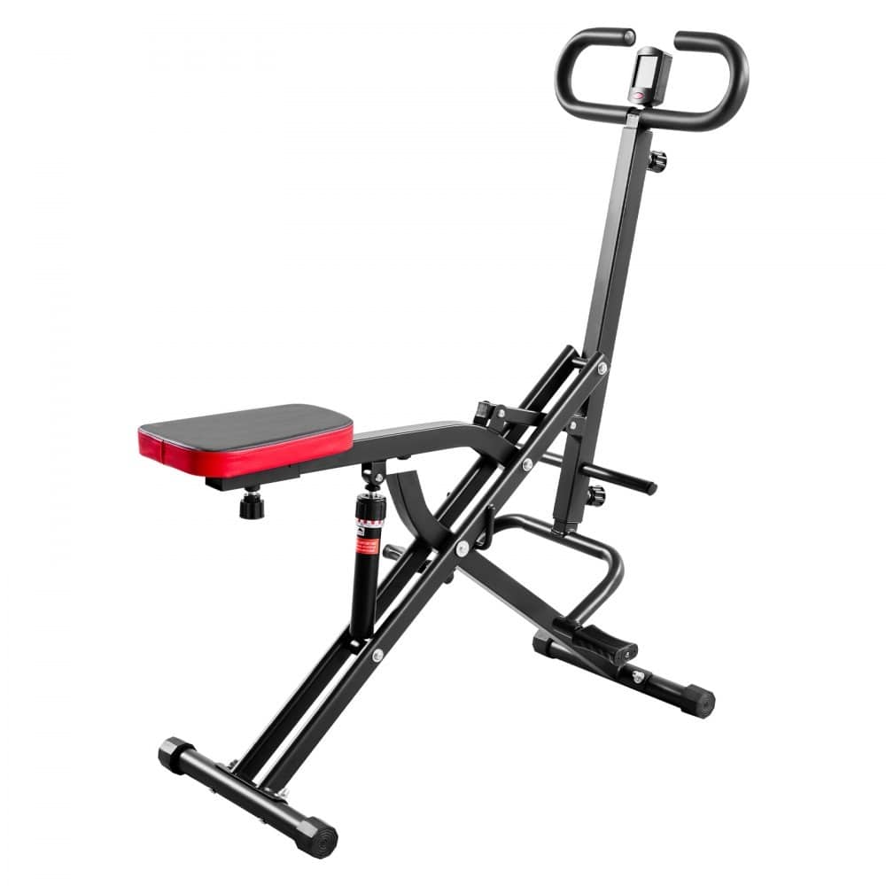 Black Steel Deep Squat Machine with 12-Level Hydraulic Resistance and Adjustable Seat - 35.4 x 22.8 x 44.1 in