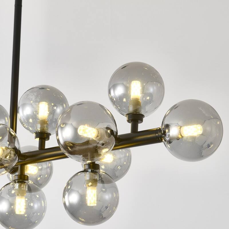 Mid-Century Modern Sputnik Chandelier 16-Light Adjustable Brass Pendant with Glass Globes for Dining Rooms - 34.7in