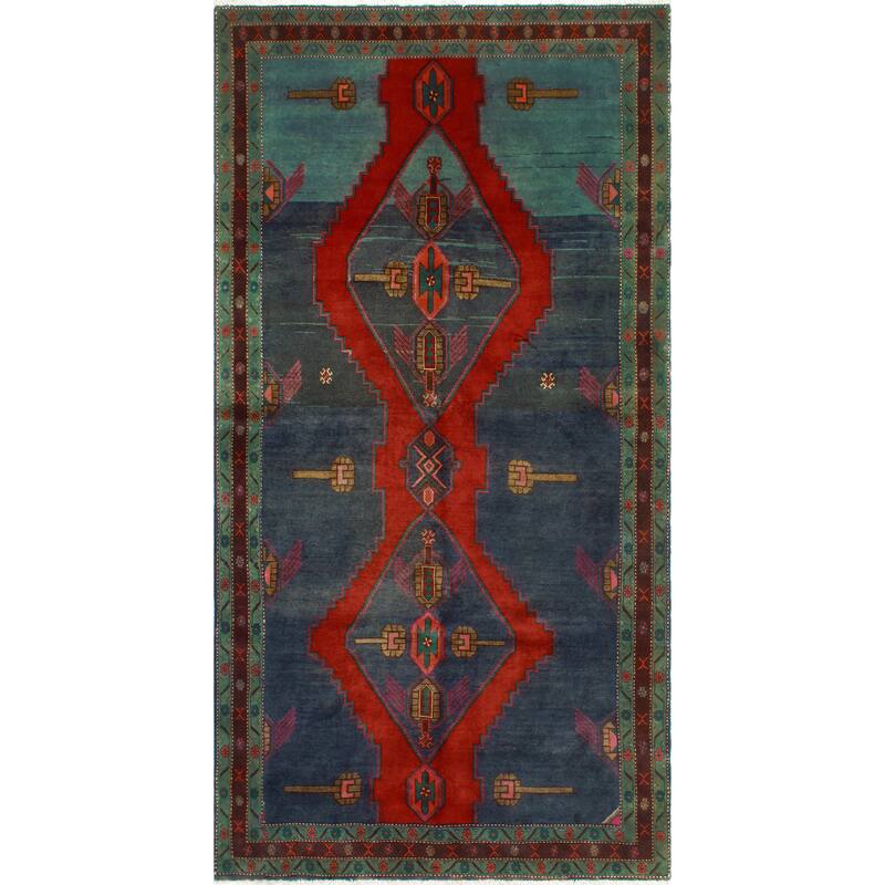Fine Vintage Distressed Golshan Navy/Red Rug - 4'11" x 9'3"