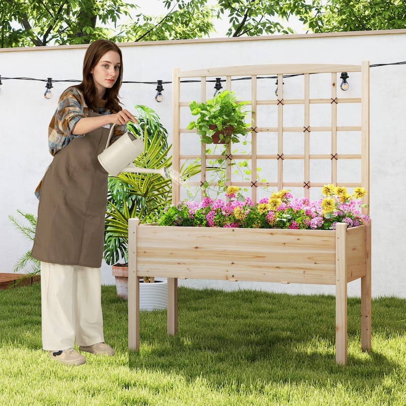 Gymax Raised Garden Bed w/ Lattice Trellis Drainage Holes Legs Legs