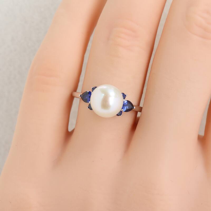 Miadora Cultured Freshwater Pearl and Gemstone Ring White or Yellow 14k Gold