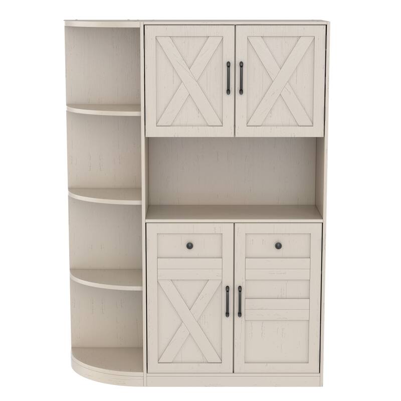 Multifunctional Left-Right Combination Hall Cabinet With Storage And 4 Hooks, Storage Cabinet/ Hall Tree 2 In 1