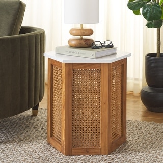 SAFAVIEH Danez Hexagon Cane Accent Table (Fully Assembled) - 20Wx17Dx20H