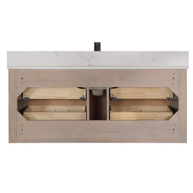Cristo Floating Bath Vanity with White Quartz Stone Top without Mirror