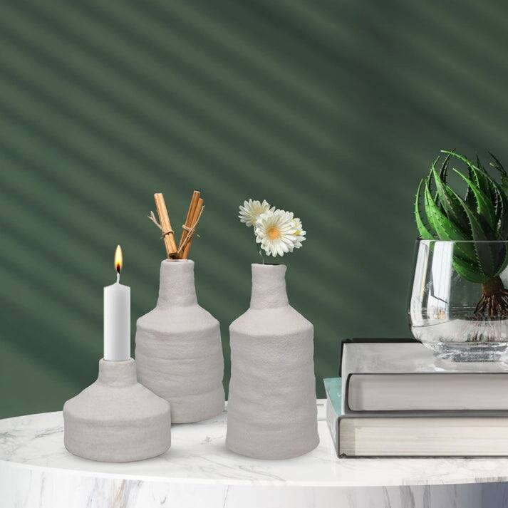 White Set of 3 Vintage Ceramic Candle Holders for Elegant Home Decor