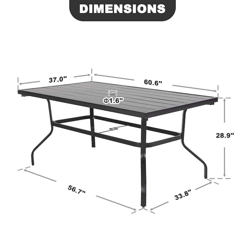 Outdoor Rectangle Powder-coated Iron Dining Table with Umbrella Hole
