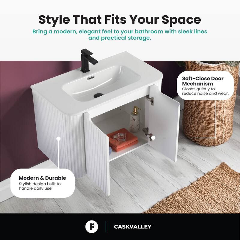 Caskvalley Modern Bathroom Vanity with Straight Fluted Design - Sink Included