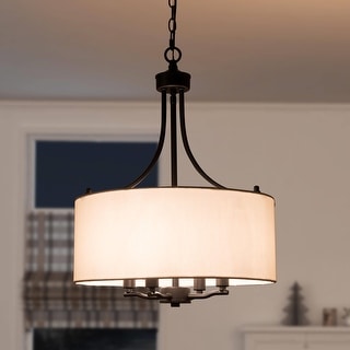 Modern Farmhouse Drum 4-Light Transitional Chandelier with Fabric for Dining Room Foyer - 16'' L x 16'' W x 21.5'' H