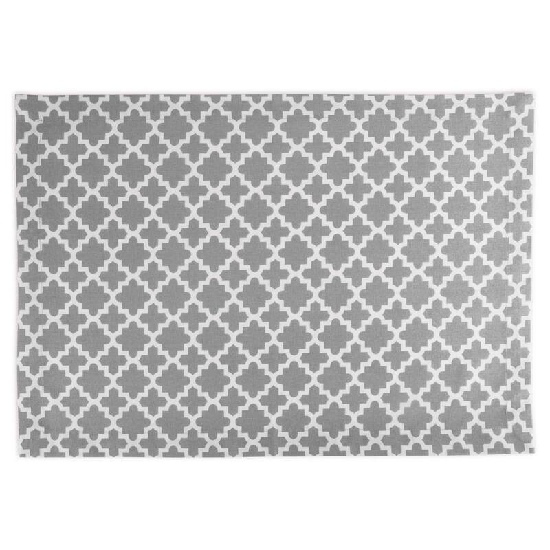 Slipped Quatrefoil Rectangular Cotton Placemats - 19" - Gray and White - Set of 6