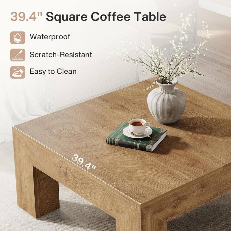 Farmhouse Square Coffee Table for Living Room, 39.37-Inch Low Large Center Tea Accent Table
