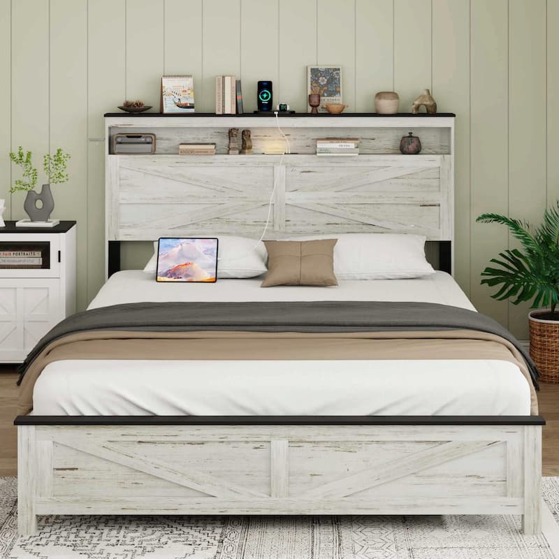 ​White Platform Bed - Hidden Storage & USB Ports