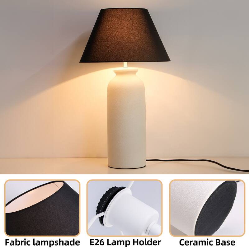 28 in. Nordic Ceramic Table Lamp with Sandblasting and Linen Shade for Living Room, Bedroom, Dining Room