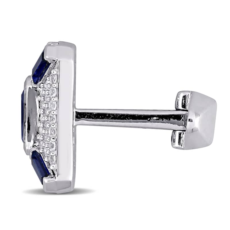 Miadora Sterling Silver 5 1/4ct TGW Created Blue and White Sapphire Geomteric Halo Cluster Cufflinks