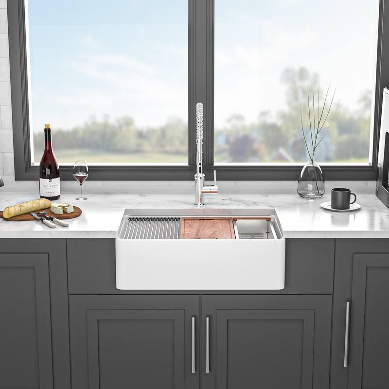 Farmhouse Sink Workstation Single Bowl Farm Kitchen Sink - White