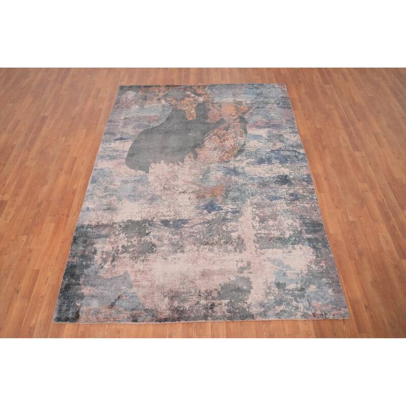 Hand Knotted Oriental Viscose Silk Carpet Modern All-Over Multi-Colored Abstract Area Rug - 7' 8'' X 5' 8''