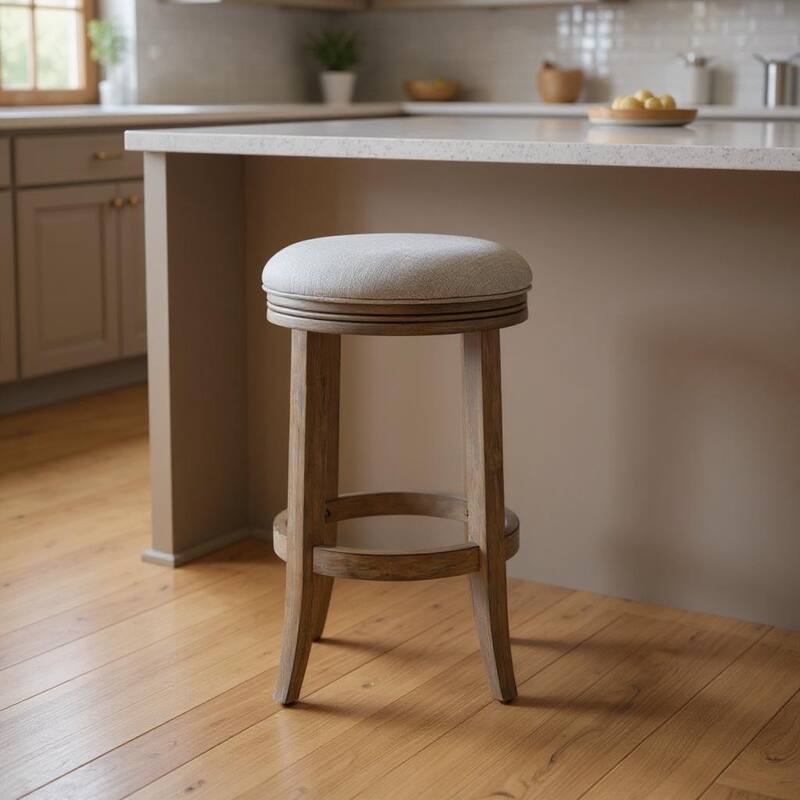 HomeRoots 26" Gray and Cool Gray Fabric and Solid Wood Backless Counter Height Swivel Bar Chair - Counter Height - Gray - Single