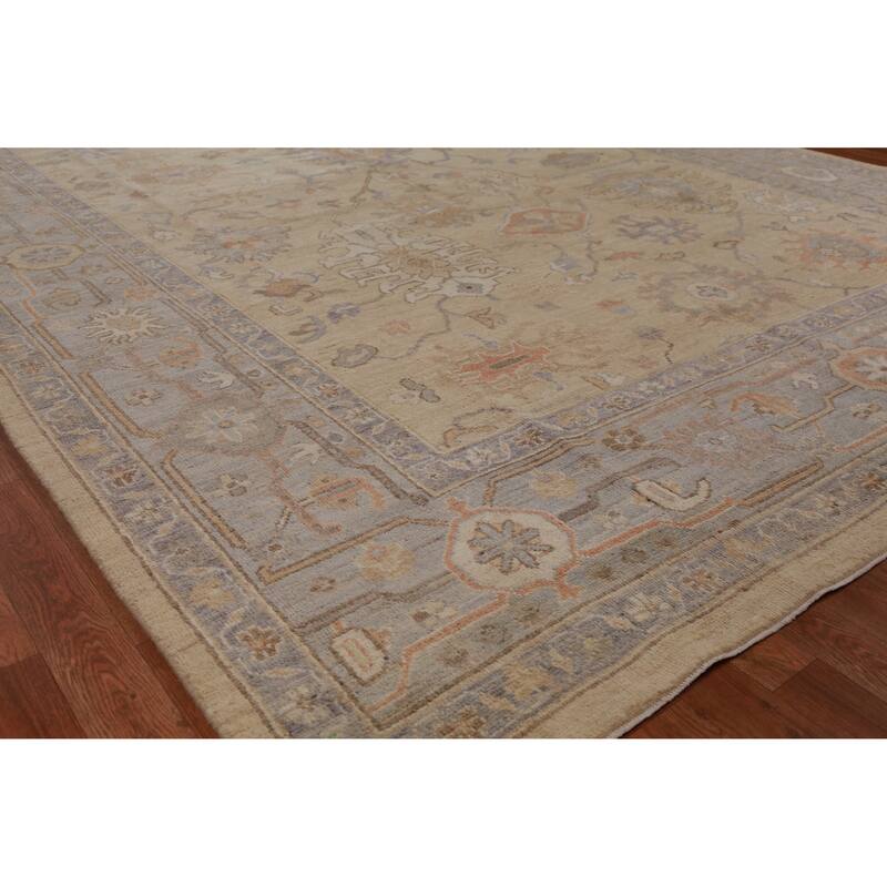Hand Knotted Oriental 100% Wool Carpet Transitional All-Over Beige & Ivories Oushak Area Rug - 11' 10'' X 8' 5''