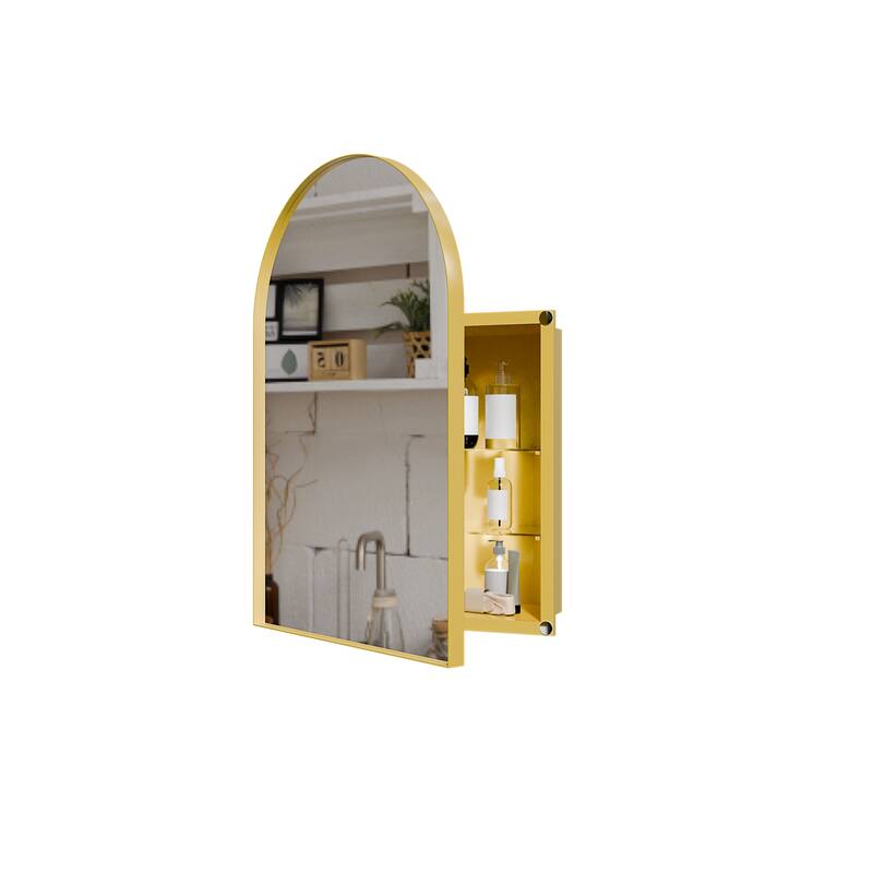 18x24 Inch Metal Corner Medicine Cabinet with Arched Mirror, Adjustable Glass Shelves, Space-Saving Bathroom Storage