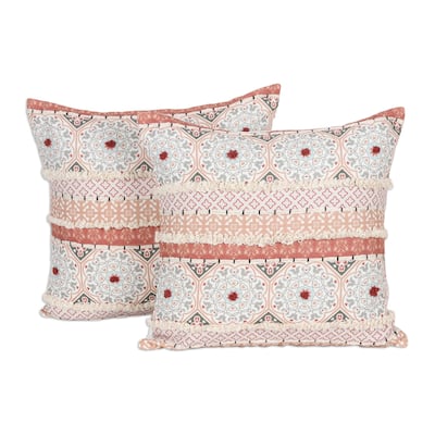 Novica Handmade Palace Romance Embroidered Cotton Cushion Covers (Pair)
