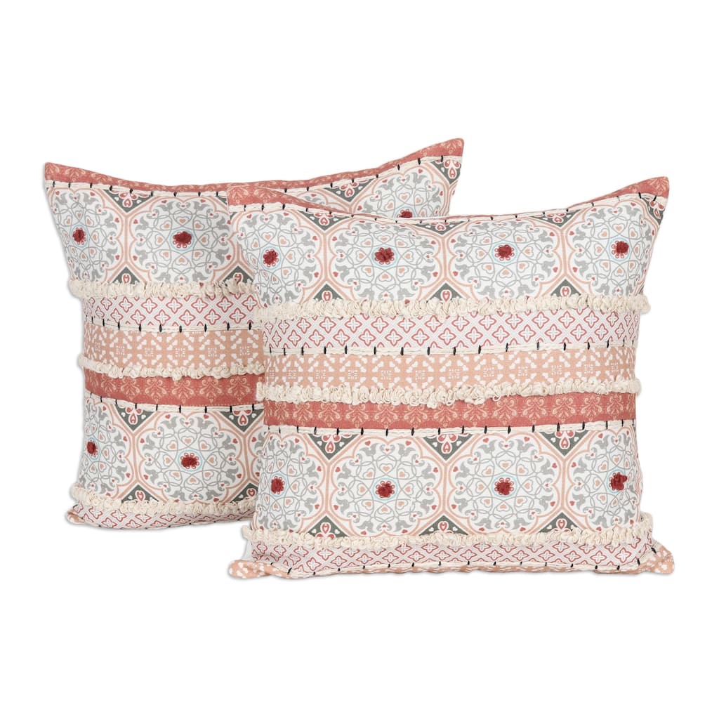 Novica Handmade Palace Romance Embroidered Cotton Cushion Covers (Pair)