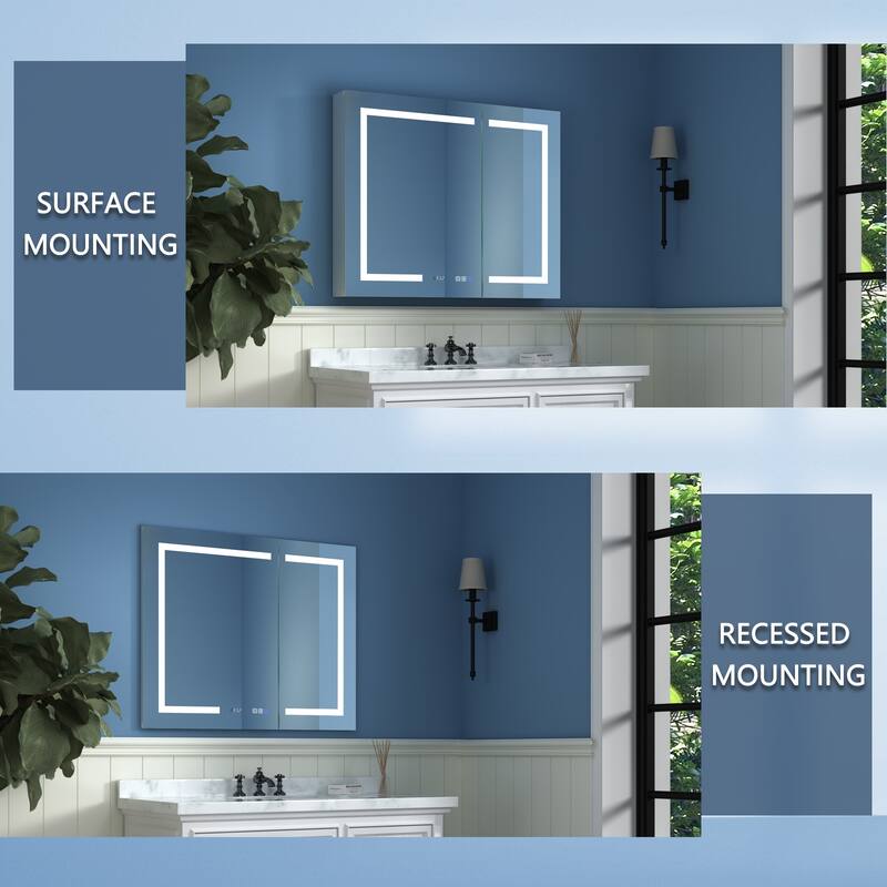 ExBrite LED Lighted Bathroom Medicine Cabinet with Mirror,Recessed or Surface Mount, Defog