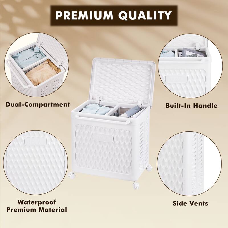 VECELO Laundry Basket White Plastic Portable Sundries Storage Box Laundry Room Dorm Supermarket Clothes Basket