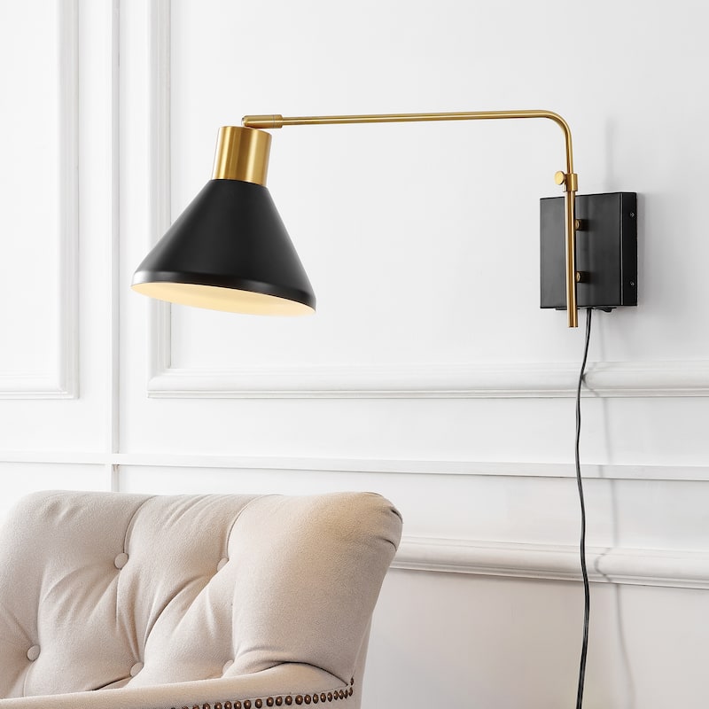 Justina Swing Arm 1-Light Modern Midcentury Iron USB Charging Port LED Sconce, by JONATHAN Y
