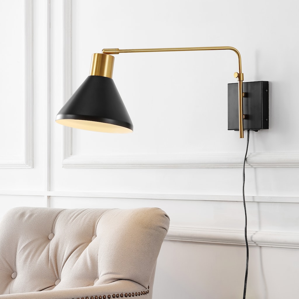 Justina Swing Arm 1-Light Modern Midcentury Iron USB Charging Port LED Sconce, by JONATHAN Y