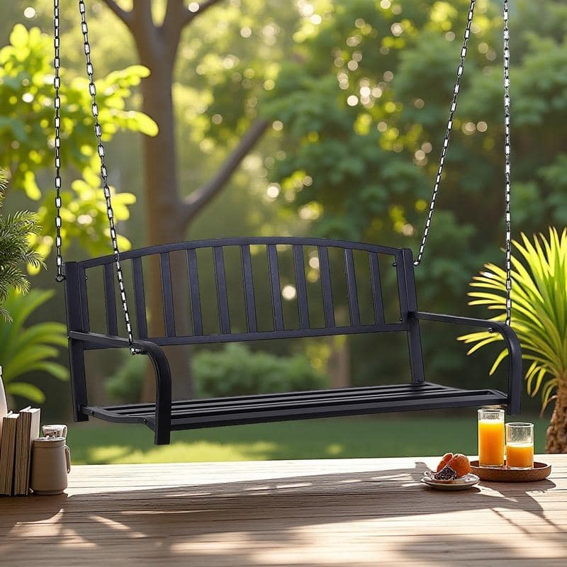 Steel 2-Person Porch Swing with Outdoor Patio Swing Bench and Chains (528lb Capacity)