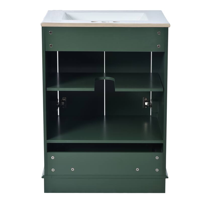 GDFStudio - Halcyon Modern Freestanding Bathroom Vanity with Ceramic Sink and Soft-Closing Storage Doors & Silver Handles
