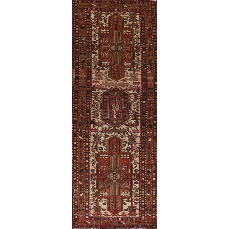 Geometric Heriz Serapi Indian Runner Rug Hand-knotted Wool Carpet - 3'1"x 10'8"