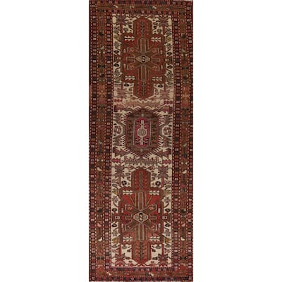 Geometric Heriz Serapi Indian Runner Rug Hand-knotted Wool Carpet - 3'1"x 10'8"