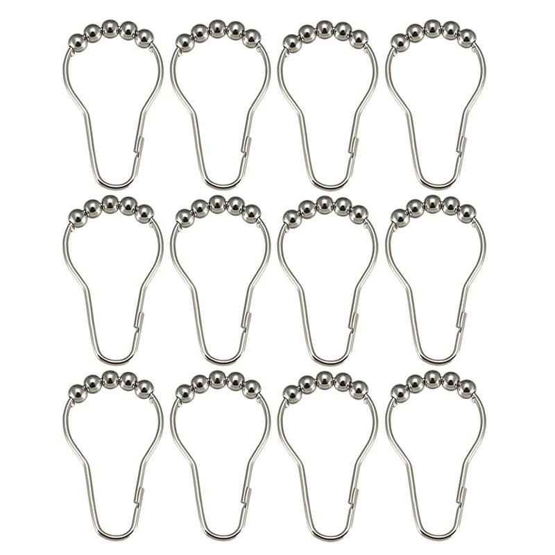 Shower Curtain Ring Hooks Rod Curtain Liners Iron Ball 12pcs - Single Roller Glide w Balls - 12 Pack