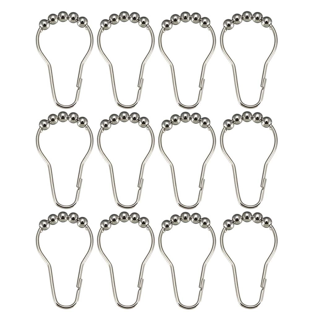 Shower Curtain Ring Hooks Rod Curtain Liners Iron Ball 12pcs - Single Roller Glide w Balls - 12 Pack