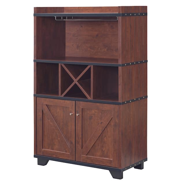 Furniture of America Keya Farmhouse 4-bottle Wine Cabinet Buffet - Vintage Walnut