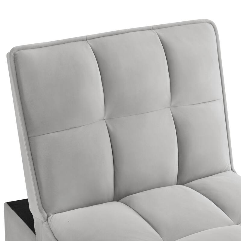 Velvet Multi-Function Chair Bed with Adjustable Backrest, Storage Pockets and Convertible Chaise Design